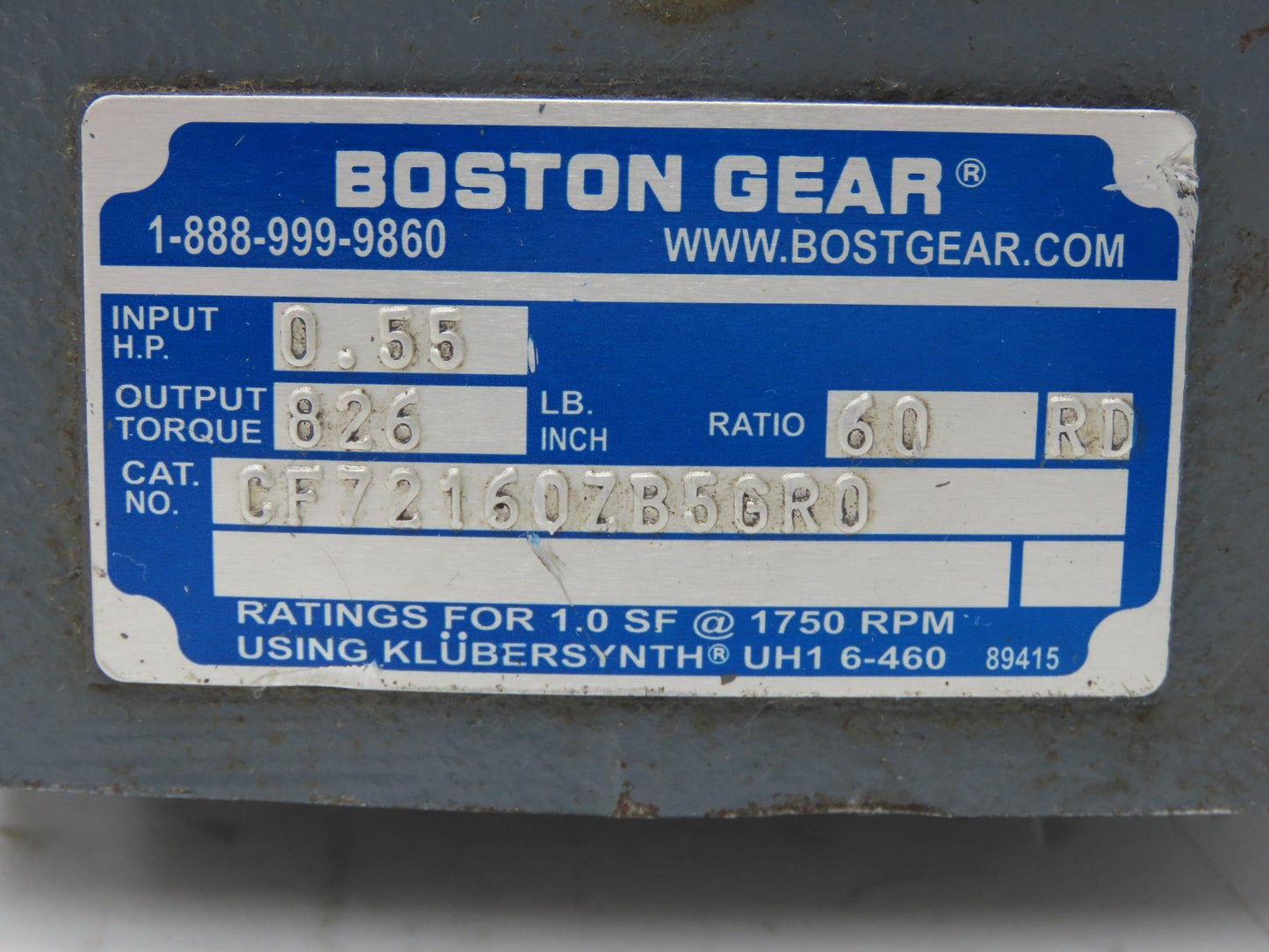 Boston Gear Baldor CF72160ZB5GR0 Gearmotor 60:1 Ratio 1/2Hp 29rpm 460V 3Ph LH