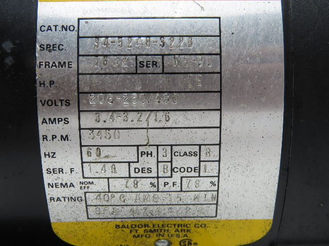 Baldor 34-5248-3226 Hydraulic Pump Power Unit 230/460V 3PH 3/8NPT