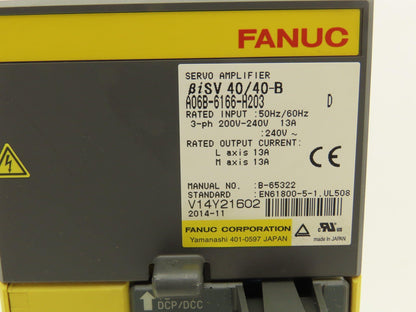 Fanuc A06B-6166-H203 Servo Amplifier L-Axis M-Axis 13A