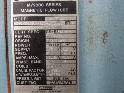 Foxboro 280H-SBBA-TSG-G Magnetic Flow Meter 1/2" Flow Tube 2800 Series 316 SST