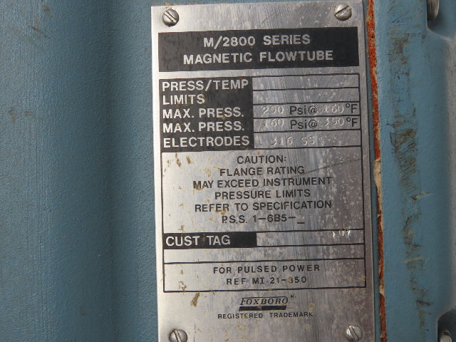 Foxboro 280H-SBBA-TSG-G Magnetic Flow Meter 1/2" Flow Tube 2800 Series 316 SST