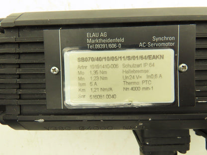 Elau SB070/40/10/05/11/S/01/64/EAKN AC Servo Motor 4000rpm