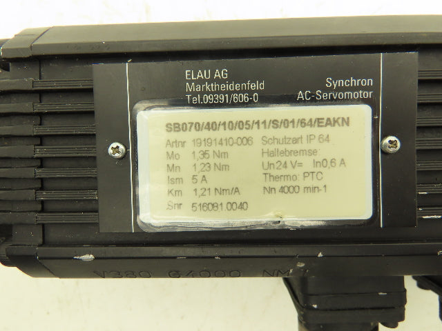 Elau SB070/40/10/05/11/S/01/64/EAKN AC Servo Motor 4000rpm