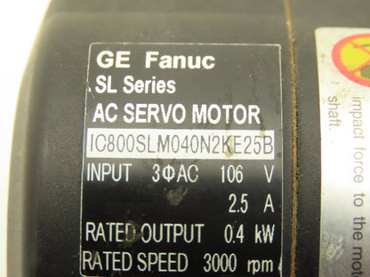 GE Fanuc IC800SLM040N2KE25B AC Servo Motor SL Series 0.4kW 3000rpm 106vac 3ph