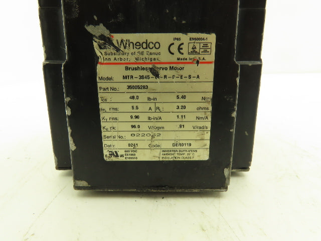 Whedco MTR-3S45-G-R-0-E-S-A Brushless DC Servo Motor with Encoder 600vdc