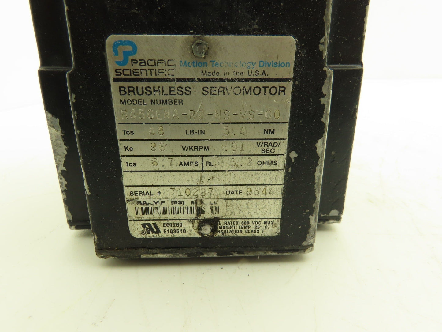 Pacific Scientific R45GENA-R2-NS-VS-00 Brushless DC Servo Motor w/Encoder 600vdc