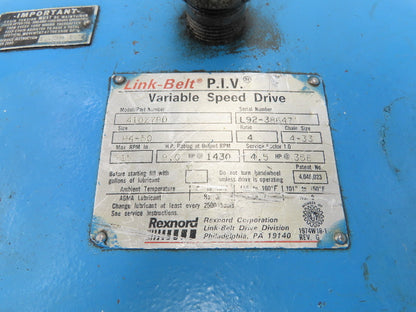 Link-Belt PIV H4-50 Variable Speed Chain Gear Drive Gearbox 4:1 Reducer 9Hp
