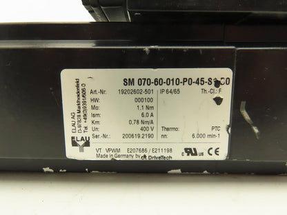 Elau SM 070-60-010-P0-45-S1-B0 AC Servo Motor 600rpm 400V