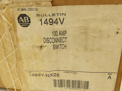 Allen Bradley 1494V-NX26 3-Pole Fusible Disconnect Switch 100A 600VAC Ser A