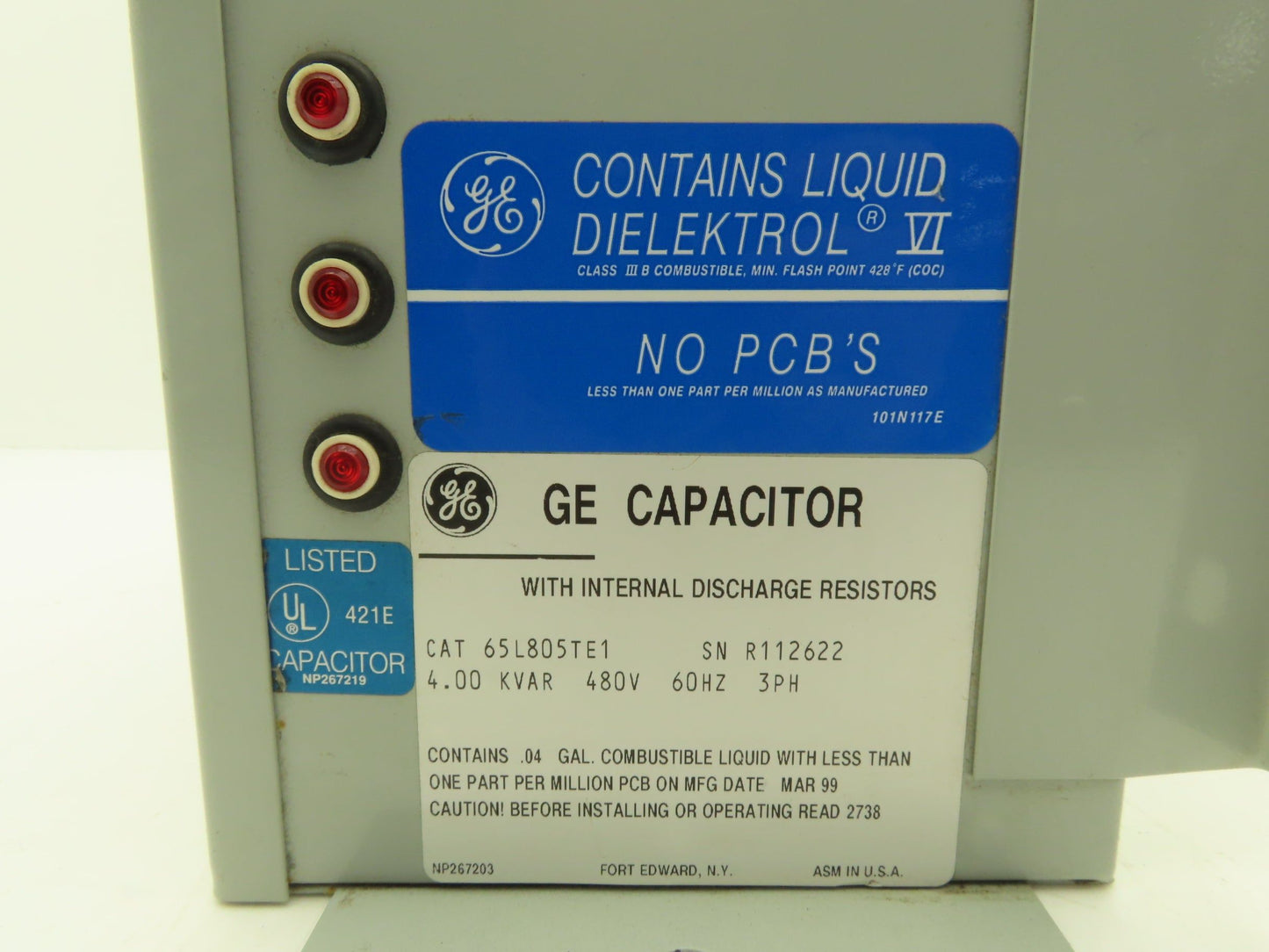 GE General Electric 65L805TE1 Dielektrol VI Enclosed Capacitor 4 Kvar 480V 3PH