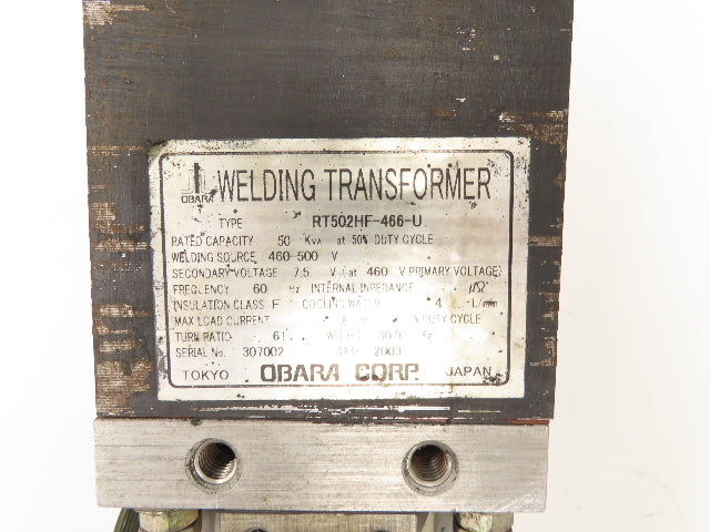 Obara RT502HF-466-U Welding Transformer 50KVA 460-500v Primary 7.5V Secondary