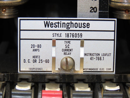 Westinghouse 1876059 Current Relay Type SC 20-80 Amps