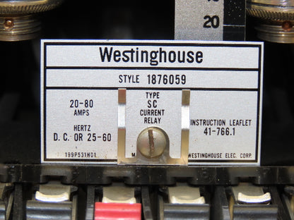 Westinghouse 1876059 Current Relay Type SC 20-80 Amps