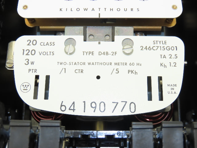 Westinghouse 64190770/246C715G01 D4B-2F Two Stator Watthour Meter Kilowatthours