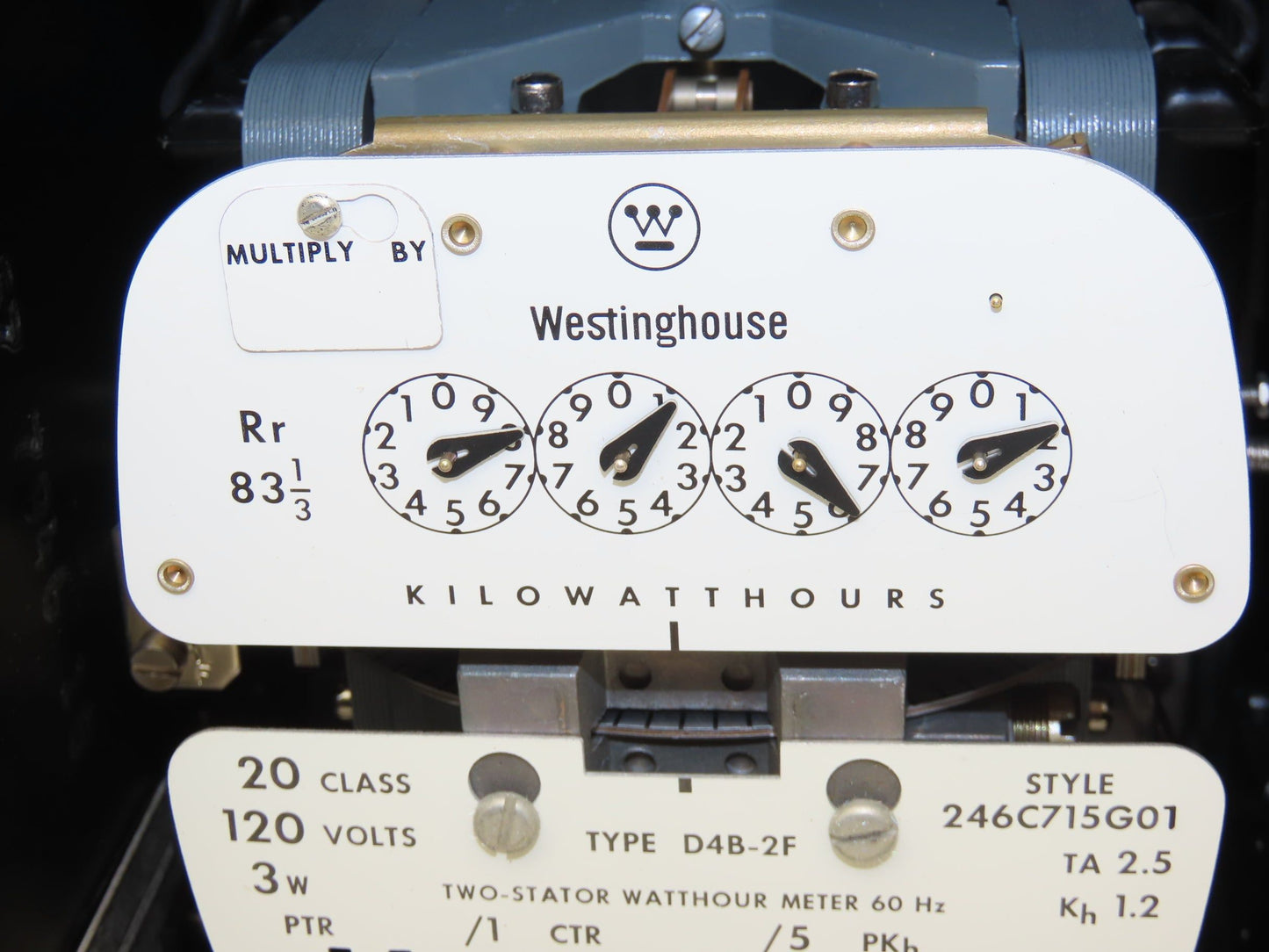 Westinghouse 64190770/246C715G01 D4B-2F Two Stator Watthour Meter Kilowatthours