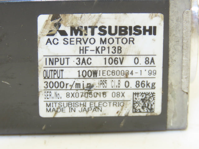Mitsubishi HF-KP13B AC Servo Motor w/Brake 106V 3PH 100W 3000 RPM
