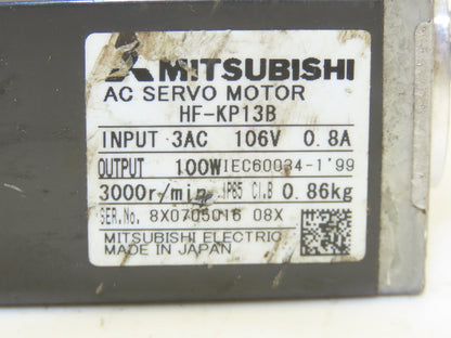 Mitsubishi HF-KP13B AC Servo Motor w/Brake 106V 3PH 100W 3000 RPM