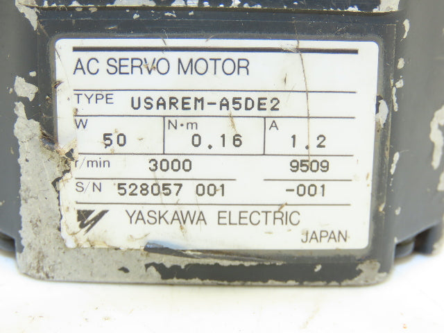 Yaskawa USAREM-A5DE2 AC Servo Motor 50W 3000rpm 1.2Amp