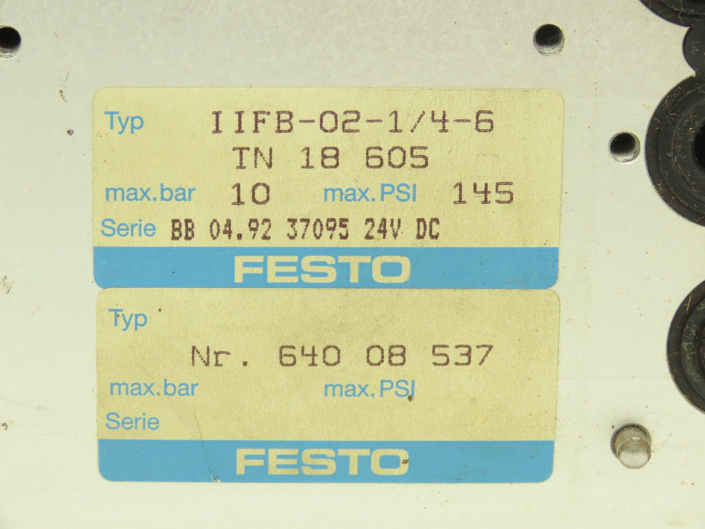 Festo IIFB-02-1/4-6 TN 18 605 Valve Terminal Manifold Fieldbus Connector 145psi