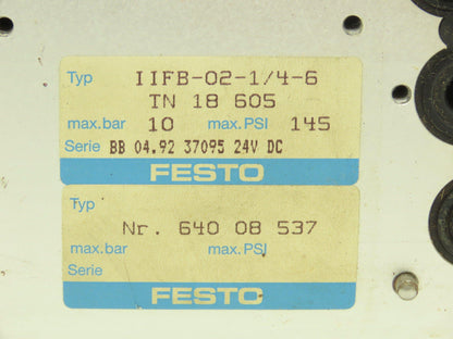 Festo IIFB-02-1/4-6 TN 18 605 Valve Terminal Manifold Fieldbus Connector 145psi