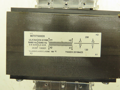 Square D 9070T500D3 Power Control Transformer 500VA 1Ph HV 208 LV 115