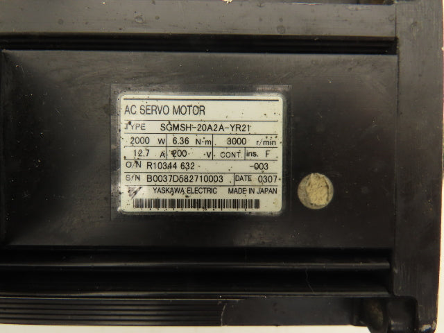 Yaskawa SGMSH-20A2A-YR21 AC Servo Motor 2000W 3000rpm 200VAC w/Encoder