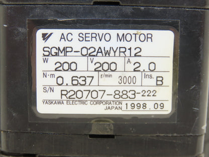 Yaskawa SGMP-02AWYR12 AC Servo Motor 0.2kW 3000rpm 200v 2.0A