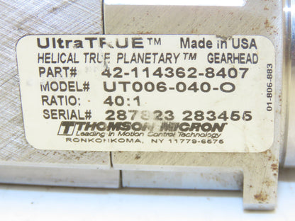 Thomson Micron UT006-040-O Inline Servo Planetary Gearbox 40:1 Reducer 43rpm