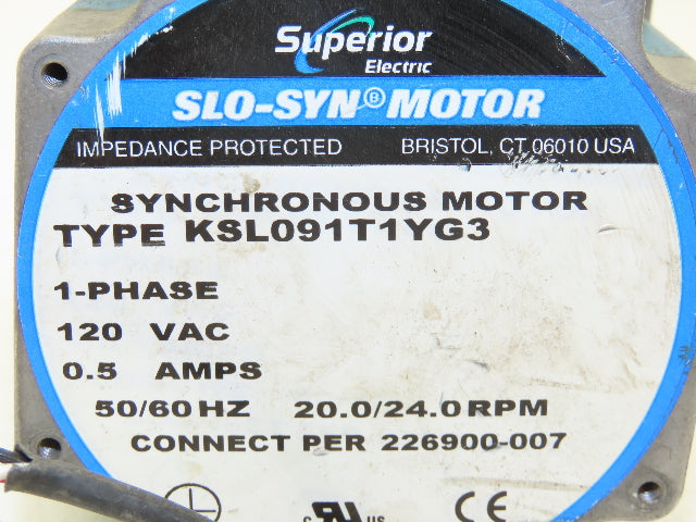 Superior Electric KSL091T1YG3 AC Synchronous Servo Motor 24rpm 120VAC 1Ph