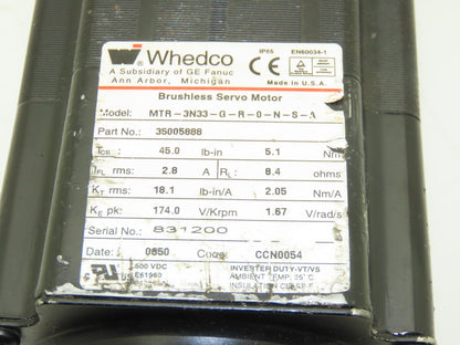 Whedco Fanuc MTR-3N33-G-R-0-N-S-A DC Brushless Servo Motor 600VDC