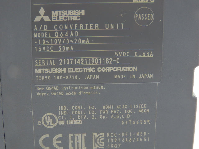 Mitsubishi Q64AD Melsec-Q A/D Converter Unit -10~10V 15VDC 30mA 5VDC 0.64A