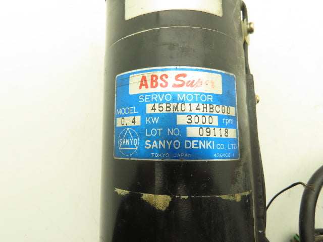 Sanyo Denki 45BM014HBC00 AC Servo Motor 0.4kW 3000rpm W/Encoder MRE-256SP052FSS