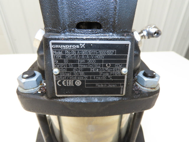 Grundfos CR5-5 A-A-A-V-HQQV Coolant Pump 50-165 L/min 1.5kw 230V 3PH 1.25"npt
