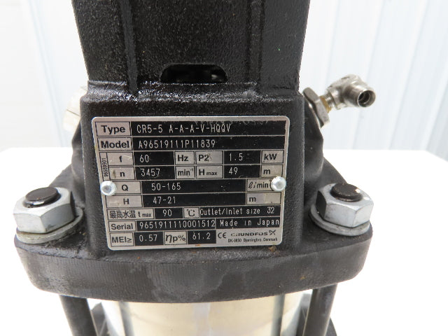 Grundfos CR5-5 A-A-A-V-HQQV Coolant Pump 50-165 L/min 1.5kw 230V 3PH 1.25"npt