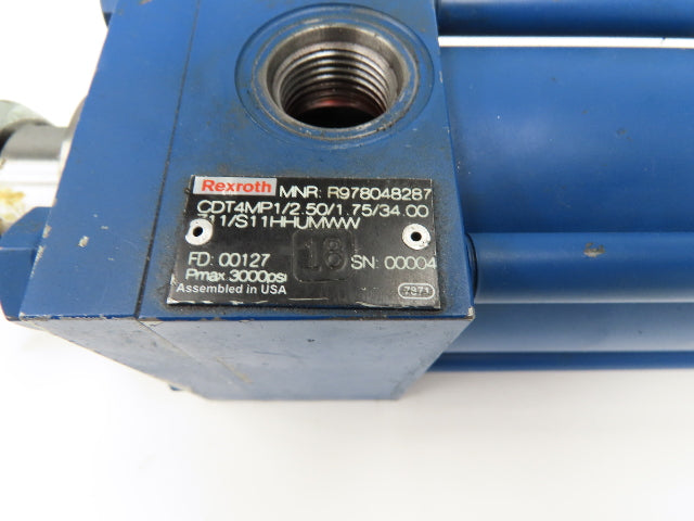 Rexroth CDT4MP1 Hydraulic Cylinder 2.5" Bore 34" Stroke 3000psi Clevis Mount