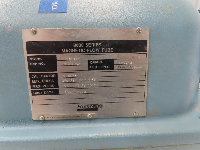 Foxboro 8006-BTR Magnetic Flow Meter 6" Flow Tube 240psi 8000 Series