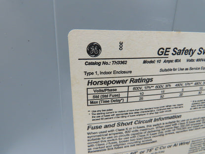 General Electric TH3362 GE Safety Disconnect Switch Fused 60A 600VAC Lot of 2