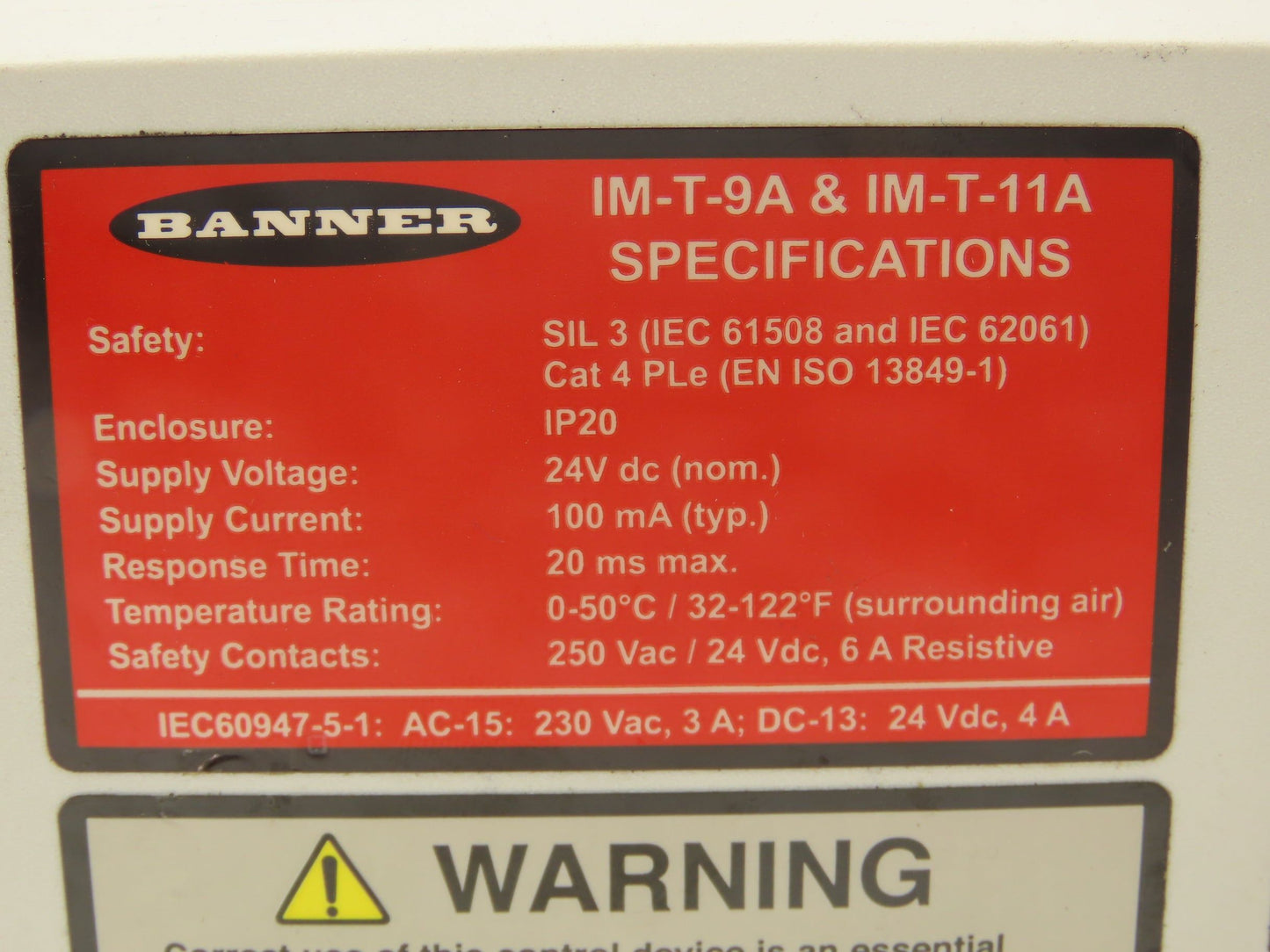 Banner IM-T-9A & IM-T-11A Machine Safety Relay Module 24 VDC