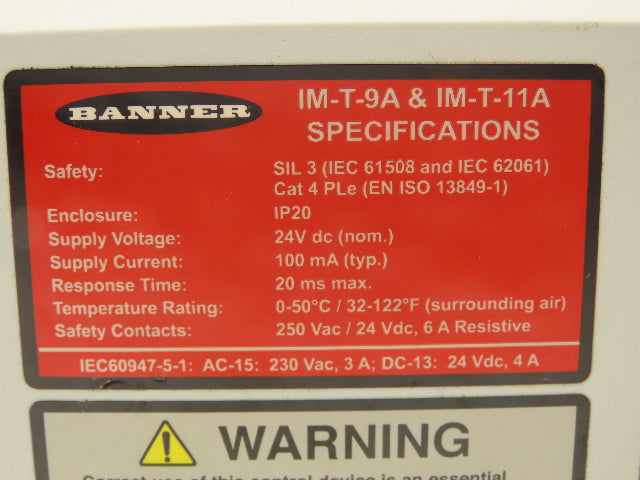 Banner IM-T-9A & IM-T-11A Machine Safety Relay Module 24 VDC