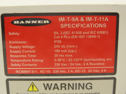 Banner IM-T-9A & IM-T-11A Machine Safety Relay Module 24 VDC