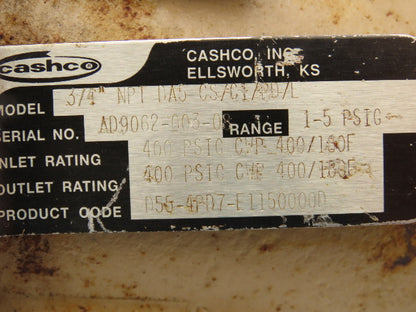 Cashco DA5 CS/CI/PD/E Back Pressure Regulator Valve 400 PSI 3/4"NPT