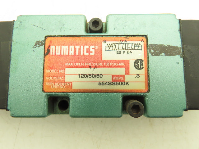 Numatics 554SS500K Pneumatic Solenoid Valve 150psi 3-Pos 4-Way 120V