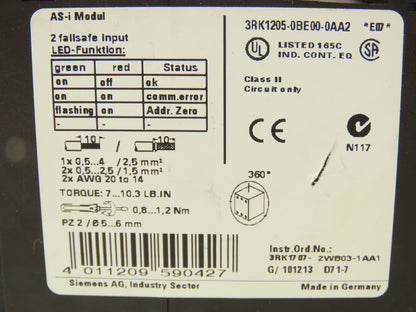 Siemens 3RK1205-0BE00-0AA2 Digital Safety Relay Input Outpu Module Lot of 2
