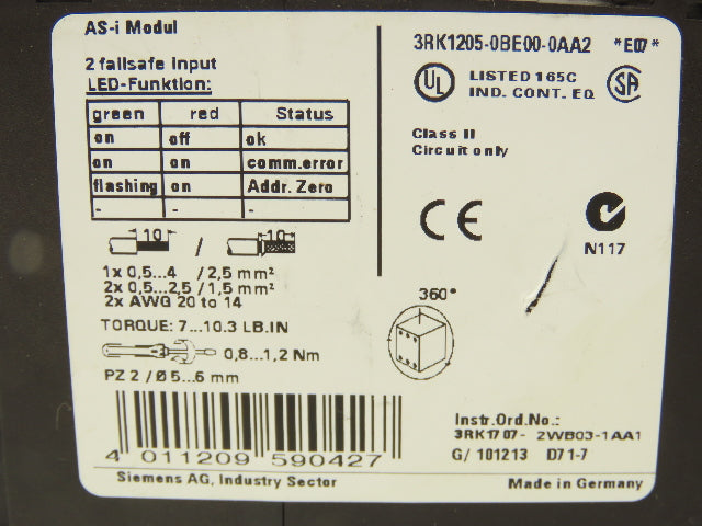 Siemens 3RK1205-0BE00-0AA2 Digital Safety Relay Input Outpu Module Lot of 2
