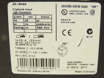 Siemens 3RK1205-0BE00-0AA2 Digital Safety Relay Input Outpu Module Lot of 2