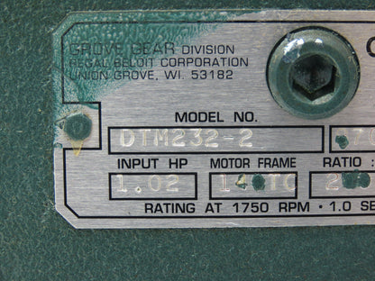 Grove Gear Flexaline DTM232-2 Double Reduction Gearbox 200:1 Ratio 8.75rpm 1Hp