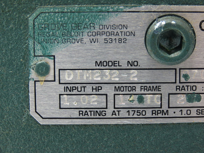 Grove Gear Flexaline DTM232-2 Double Reduction Gearbox 200:1 Ratio 8.75rpm 1Hp