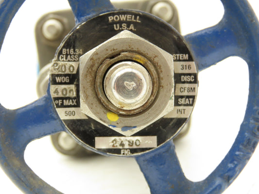 Powell 2490 Gate Valve 1/2" NPT 200PSI Stainless Steel Rising Stem