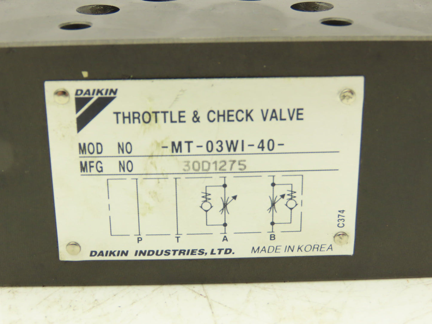 Daikin MT-03WI-40 Throttle and Check Valve 80L/min 25MPa