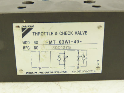Daikin MT-03WI-40 Throttle and Check Valve 80L/min 25MPa